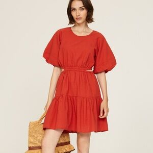 Madewell Mini Dress Orange Rust Seersucker Puff Sleeve Cutout Spring Vacay Large